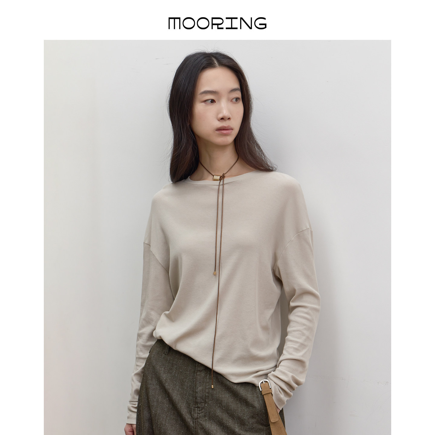 MOORING泊 强捻麻感百棉落肩长袖T恤肌理感透气上衣,女装/女士精品,T恤,淘宝优惠券,粉丝福利购,淘宝优惠卷