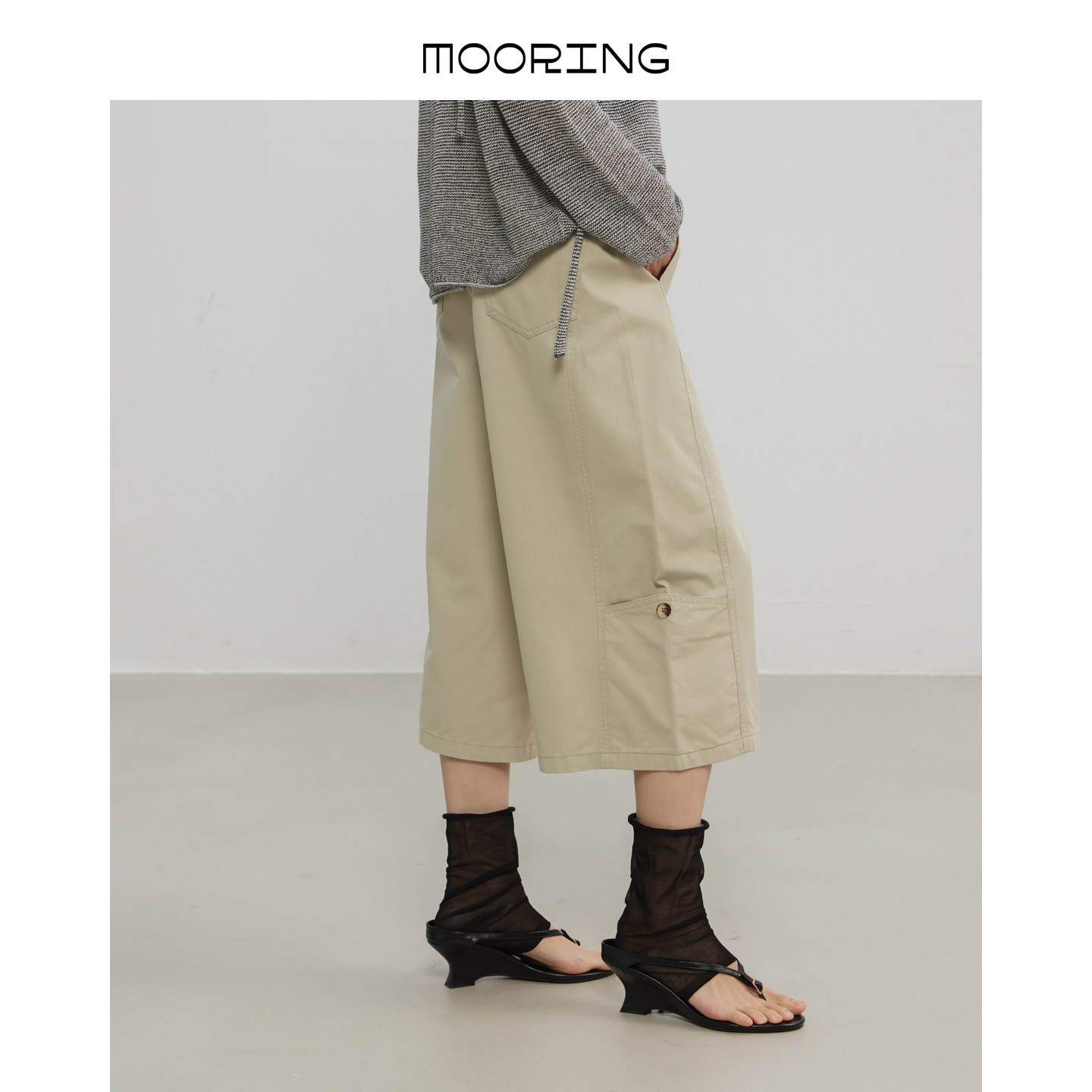 MOORING泊2026超火七分裤夏薄款天丝透气垂坠感阔腿裤工装休闲裤