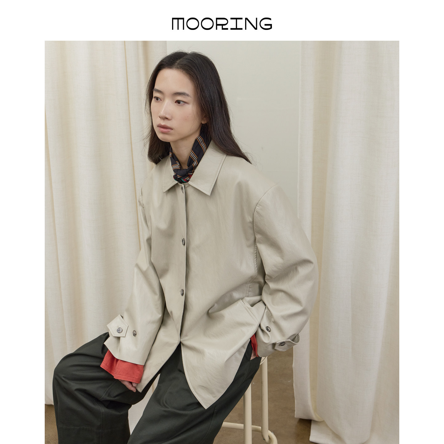 MOORING泊 蛋白皮翻领外套 后开衩可调节袖口宽松廓形上衣,女装/女士精品,短外套,淘宝优惠券,粉丝福利购,淘宝优惠卷