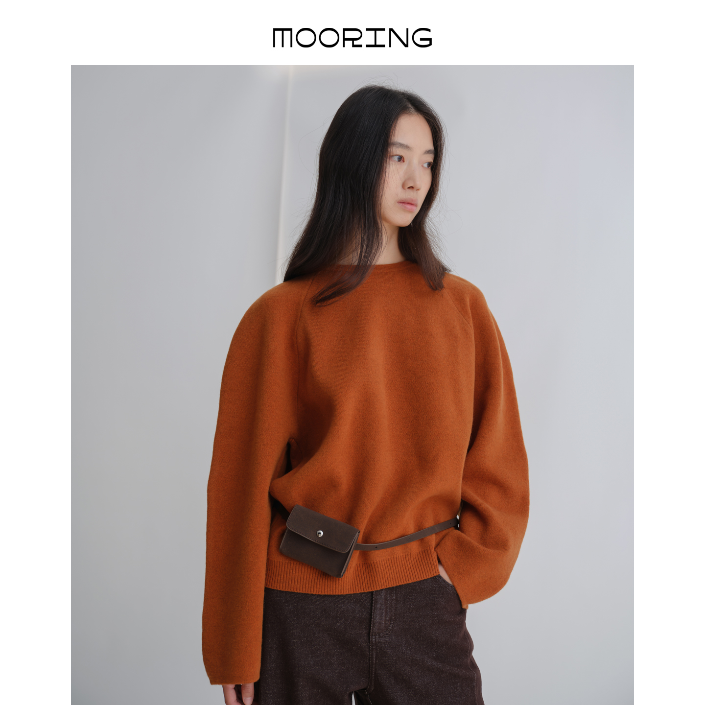 MOORING泊 慵懒软糯绵羊毛圆领套头毛衣2025冬针织显瘦百搭上衣