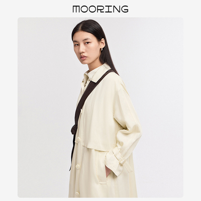MOORING泊 廓形中长款翻领风衣气质简约设计感外套女