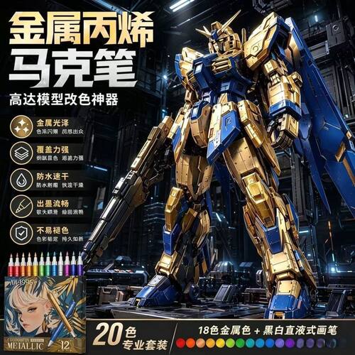 机甲高达模型改色金属马克笔26色