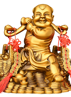 纯铜运财童子摆件挑财送财童子善财童子家居办公室收银台桌面装饰