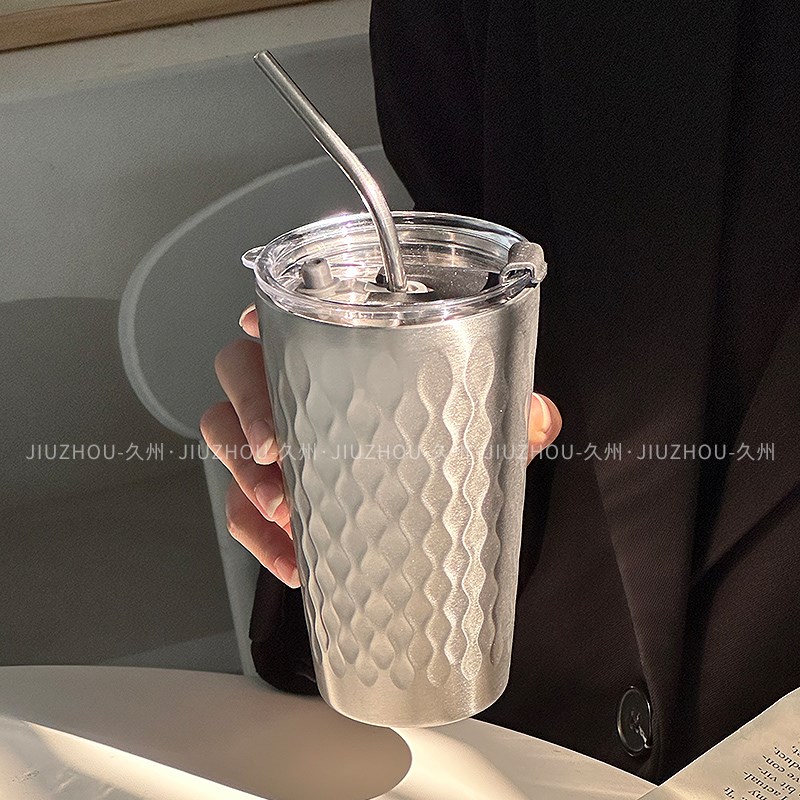 工业风双层美式304不锈钢咖啡杯随手杯保温杯带盖防烫吸管水杯子