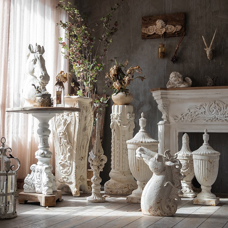 欧式复古壁炉艺术摆件罗马柱落地装饰品拍摄道具石膏柱雕塑大柱子