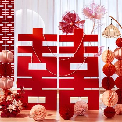 订婚宴迎宾牌喜字kt板立体大喜字背景墙拍照道具结婚蜂窝球张小岳