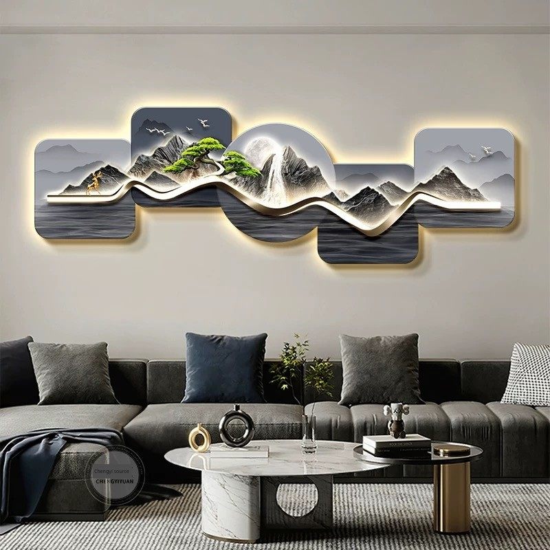 客厅靠背装饰画，现代可及奢华，大气景观壁灯画，沙发背景壁挂画
