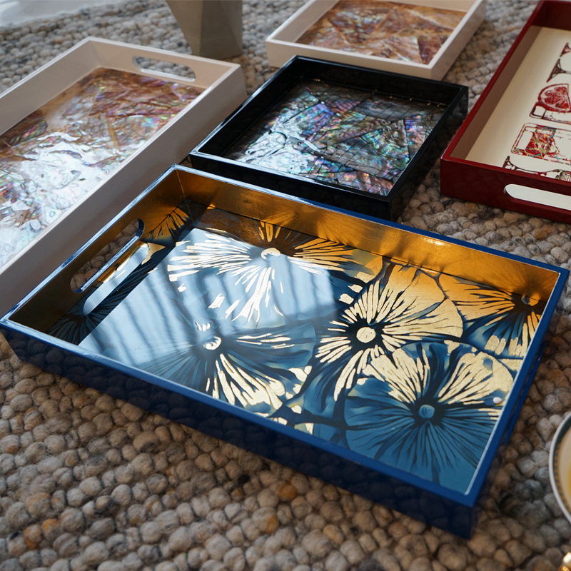 新品欧式木漆长i方形托盘果盘茶盘家居收纳餐厅样板间软装饰品礼