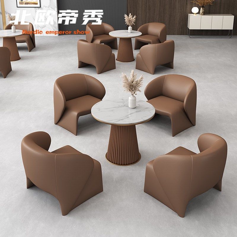 轻奢现代售楼处售楼部谈判一桌4椅小圆桌洽谈桌接待洽谈桌椅组合,住宅家具,皮艺沙发,淘宝优惠券,粉丝福利购,淘宝优惠卷