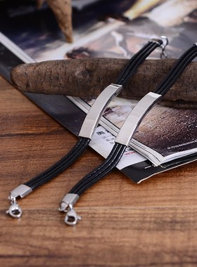 新中式圆皮绳手牌亮面抛光龙虾扣女生小饰品学生Y不锈钢手链