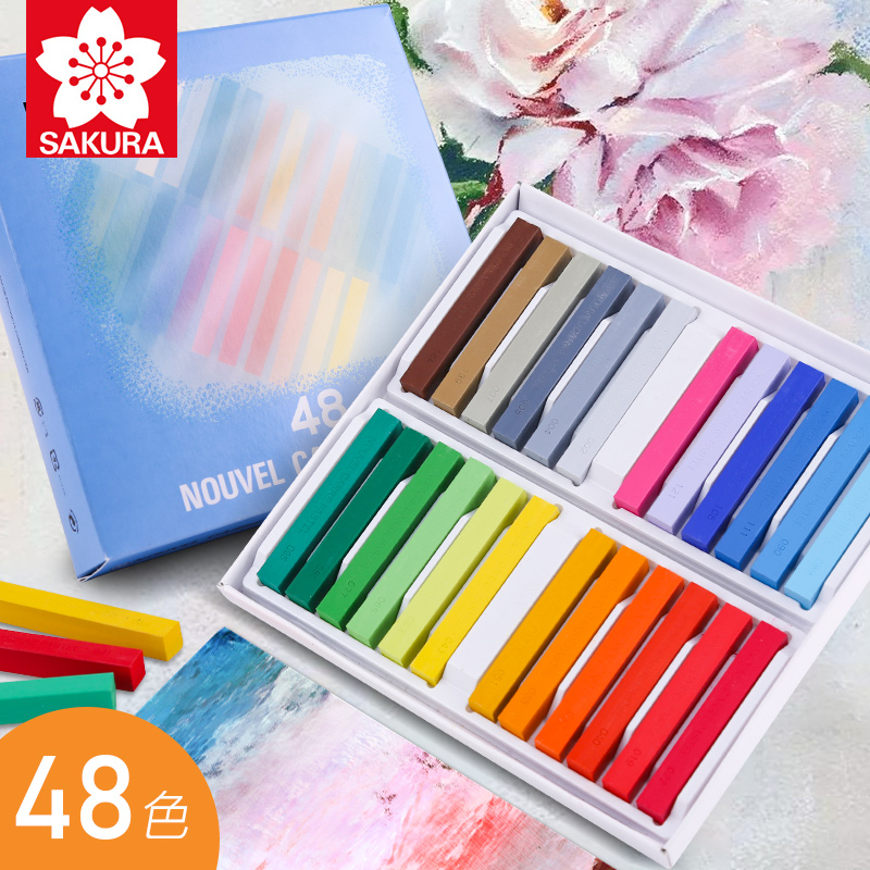 日本进口樱花色粉笔24色48色珠光荧光粉彩棒人物素描美术生专用画