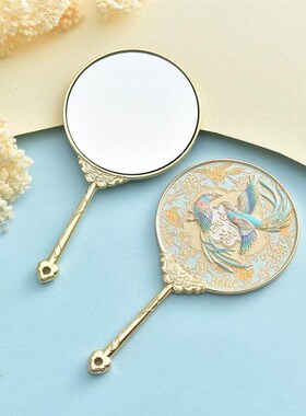 手持化妆镜手柄子古典古风金属镜 金属古风旅游纪念品化妆镜