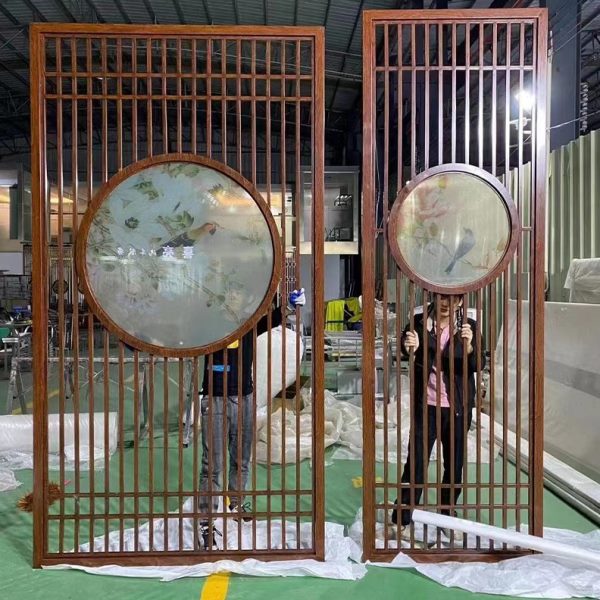 新中式仿古镂空金属隔断 酒店客厅花格玄关艺术装饰不锈钢屏风