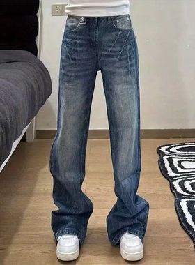 1995NVM美式高街牛仔裤男款春秋水洗设计感闪电纹直筒显瘦微喇裤