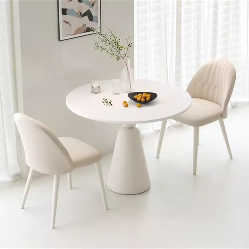 阳台小圆桌休闲轻奢圆形餐桌小户型咖啡桌郁金香岩V板会客洽谈桌