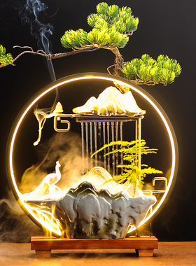 中式禅意循环流水喷泉招财摆x件客厅办公室桌面雾化加湿器开业礼