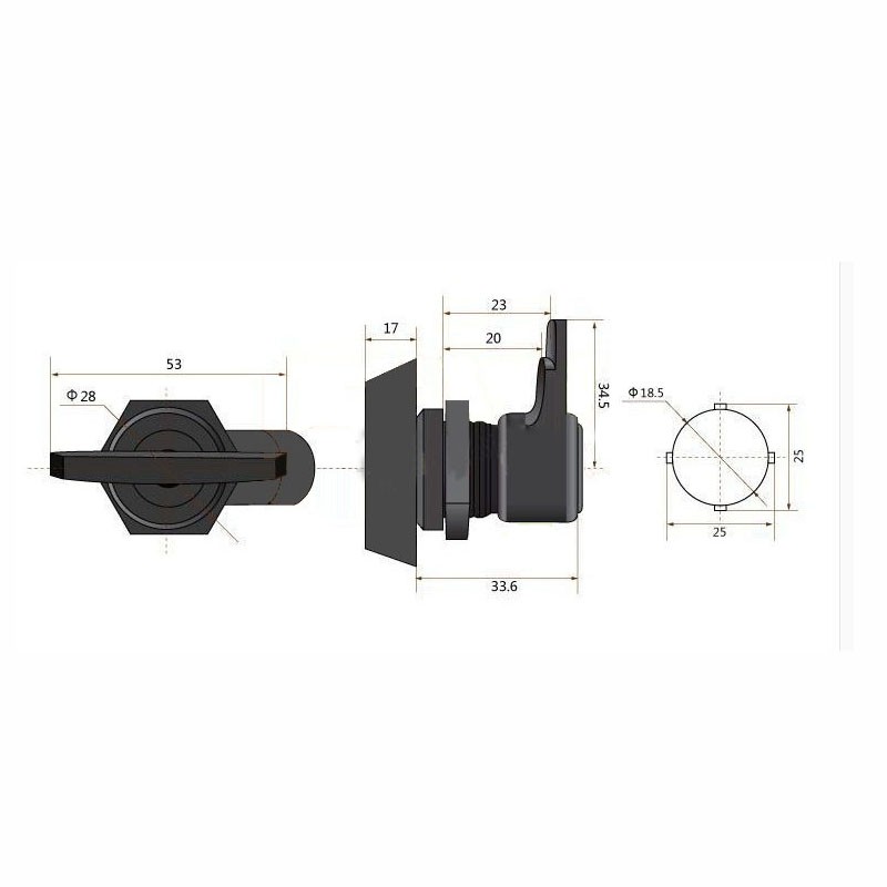 基业箱塑料锁电控柜转舌锁一字把手圆柱锁配电箱锁黑色新型塑料锁