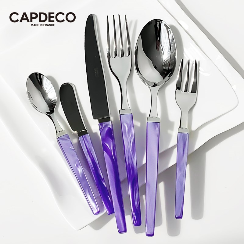 法国Capdeco彩色方柄刀叉勺不锈钢西餐餐具套装黄油刀甜品叉勺子