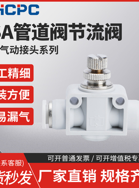 精品白色气动气管接头管道节流阀SA4 SA6 SA8 SA10 SA12管道阀