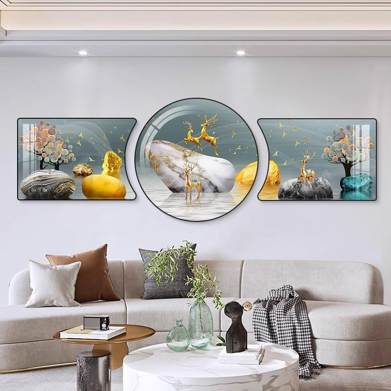 北欧抽象客厅装饰画现代简约新款圆形壁画轻奢大气沙发背景墙挂画图片