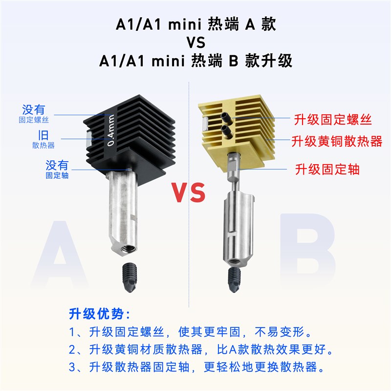 华塑 升级黄铜散热器竹子快拆热端A1/A1 min系列硬化钢喷嘴组件
