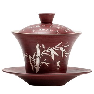 粉引手工三足盖碗家用茶具陶瓷藤编悬停泡茶器敬茶碗茶杯单个套装