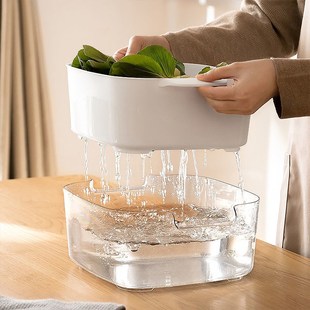 沥水篮双层果盘淘菜盆水果盘家用厨房洗菜篮洗水果神器洗菜篮 日式