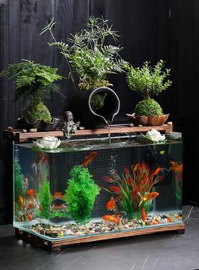 懒人玻璃鱼缸流水摆件家居客厅电视柜装饰品招财循环流水乔迁新居