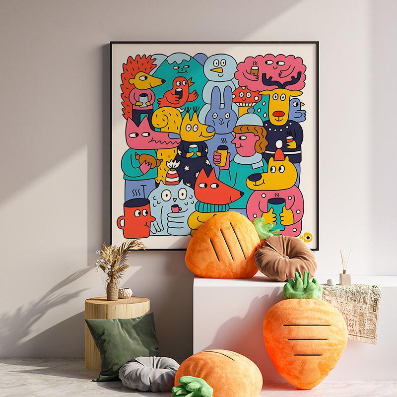 现代客厅挂画玄关背景墙卧室床头装饰画卡通小动物儿童房方形壁画图片