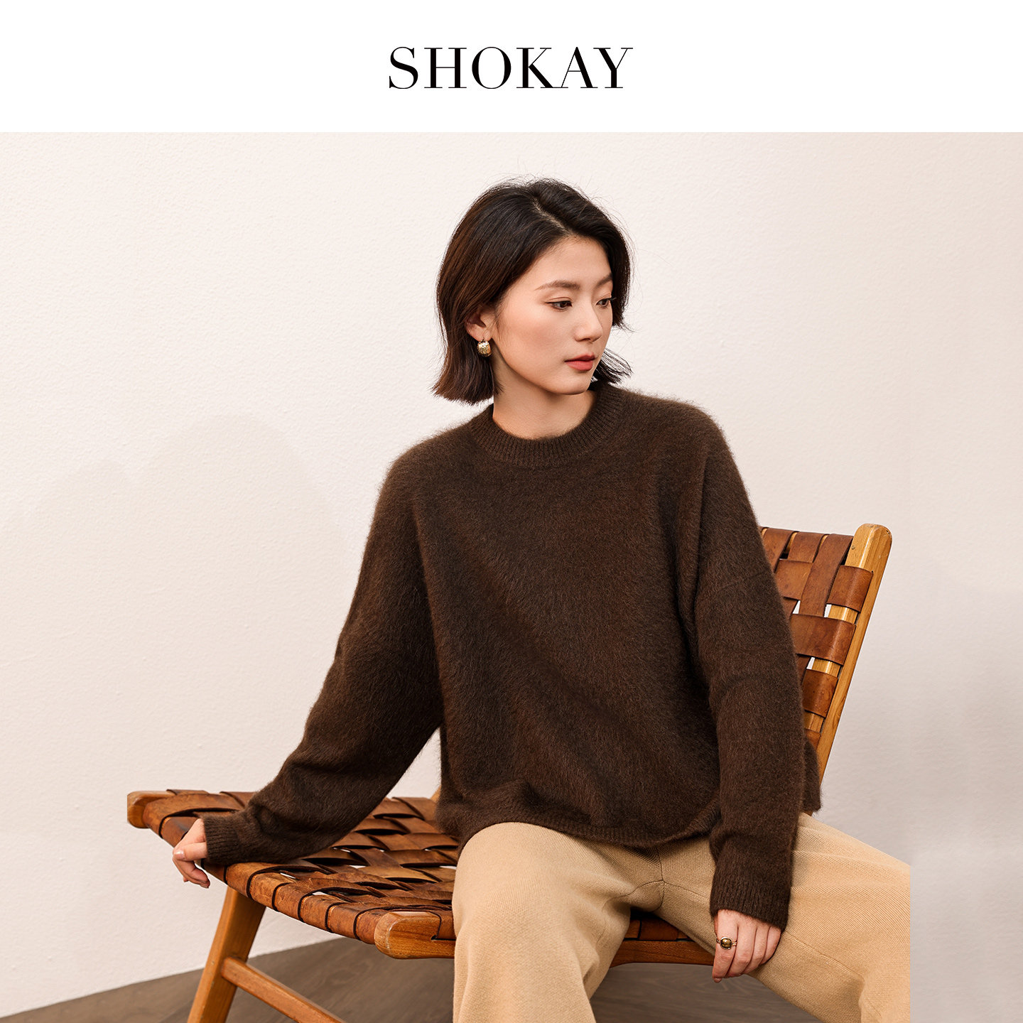 【董生活同款】SHOKAY绣嘉【云绒】100%牦牛绒毛衣女圆领拉毛套衫,女装/女士精品,毛针织衫,淘宝优惠券,粉丝福利购,淘宝优惠卷