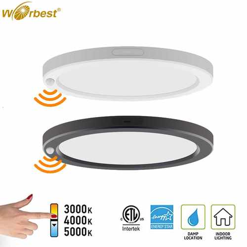 12寸极薄面板灯120v卧室客厅吸顶灯80CRI低频闪三色温天花灯