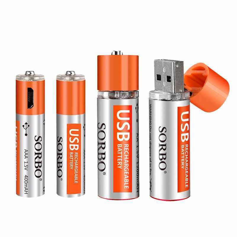 sorbo USB可充电五号锂电池 充电电池套装 5号电池2节7号电池2节