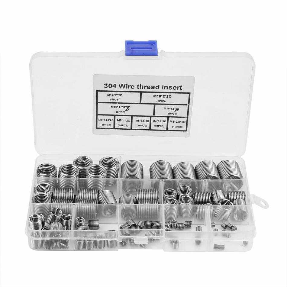 80pcs/套M3-M16螺纹护套SS304钢丝螺套分类套件紧固