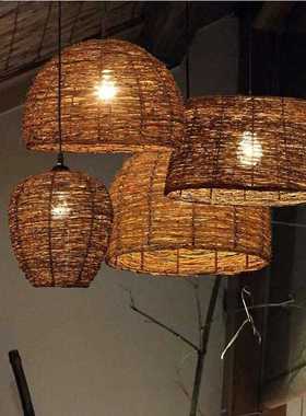 东南亚咖啡色黑色原色藤麻竹工程吊灯榻榻米日式灯具竹灯吊灯