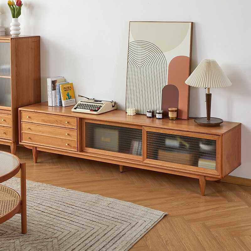 北欧简约全实木中古樱桃木电视柜日式现代大容量储物柜复古小户型