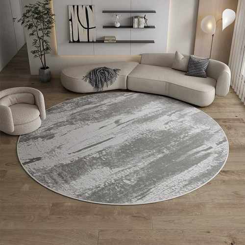 宇秀纯色条纹简约圆形卧室阳台地毯耐脏好打理