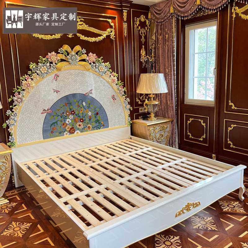 彩绘公主床奢华欧式贝壳拼花床法式宫廷手绘高端别墅卧室家具大床