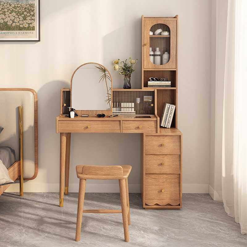 实木梳妆台小户型可伸缩卧室小型日式原木风书桌收纳柜一体化妆桌