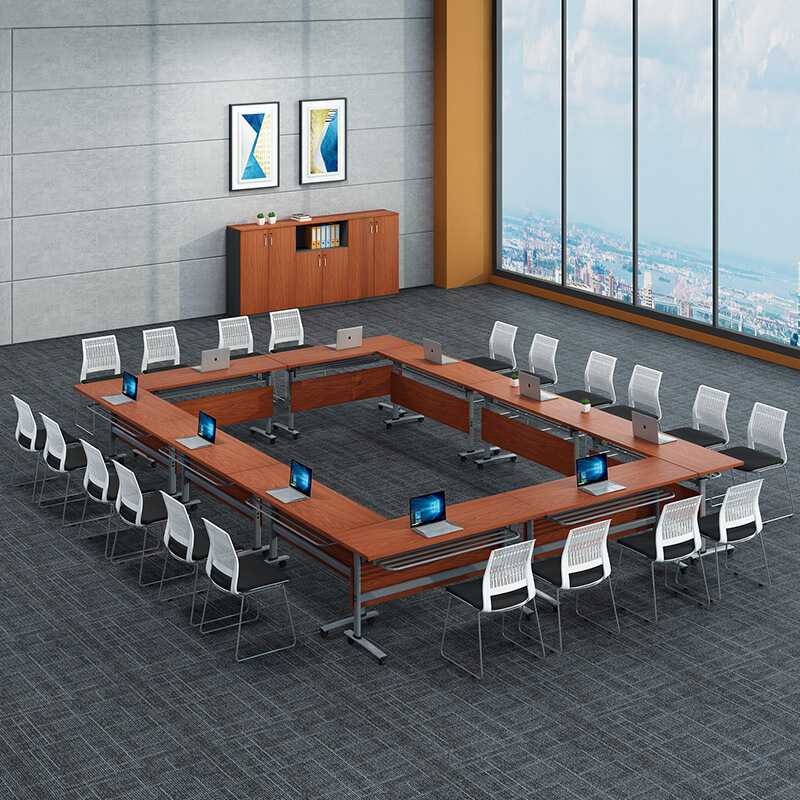 简约翻板会议桌翻板培训条桌简易办公家具条桌职员桌可移动翻板桌