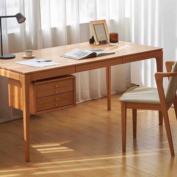 现代简约樱桃木书桌实木办公桌写字台北欧黑胡桃木家用电脑学习桌