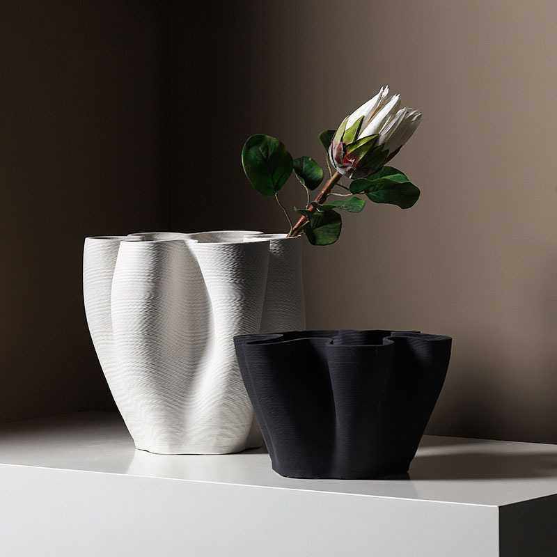 跨境爆款北欧黑白陶瓷大花瓶摆件 客厅落地样板房家居装饰品花盆