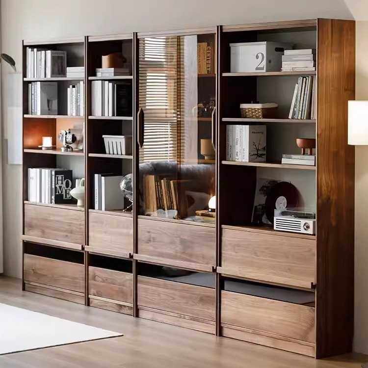 北美黑胡桃木书柜全实木客厅整墙组合书架日式落地收纳玻璃展示柜,模玩/动漫/周边/娃圈三坑/桌游,模型制作工具/辅料耗材,淘宝优惠券,粉丝福利购,淘宝优惠卷
