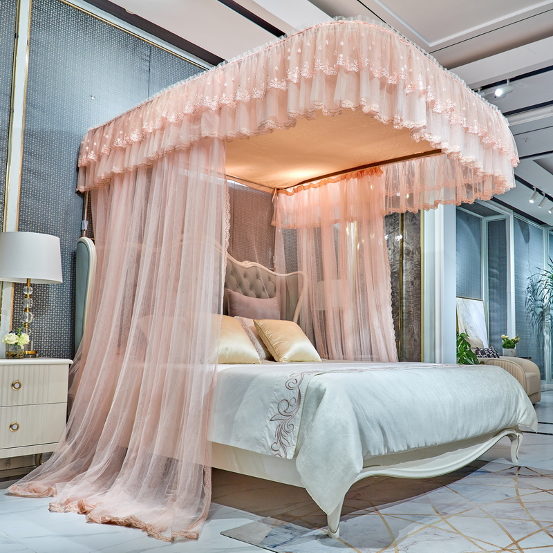 新款防尘a遮光顶u型导轨蚊帐1.5m1.8米加密加厚轨道可升降支架家