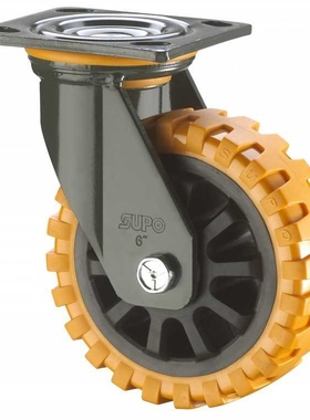 SUPO/向荣动力8寸带双刹车橙色防滑PU聚氨酯脚轮J07S-01D-200-252