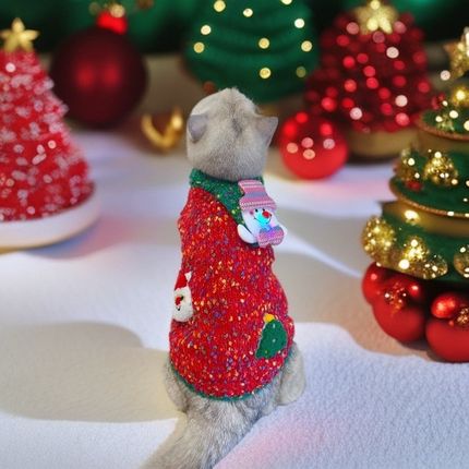 狗狗圣诞衣服冬季保暖加厚小型犬泰迪比熊博美猫咪宠物毛衣背心