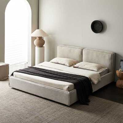 日式侘寂风可全拆洗亚麻布艺床豆腐块软床奶油风主卧双人床1.8米