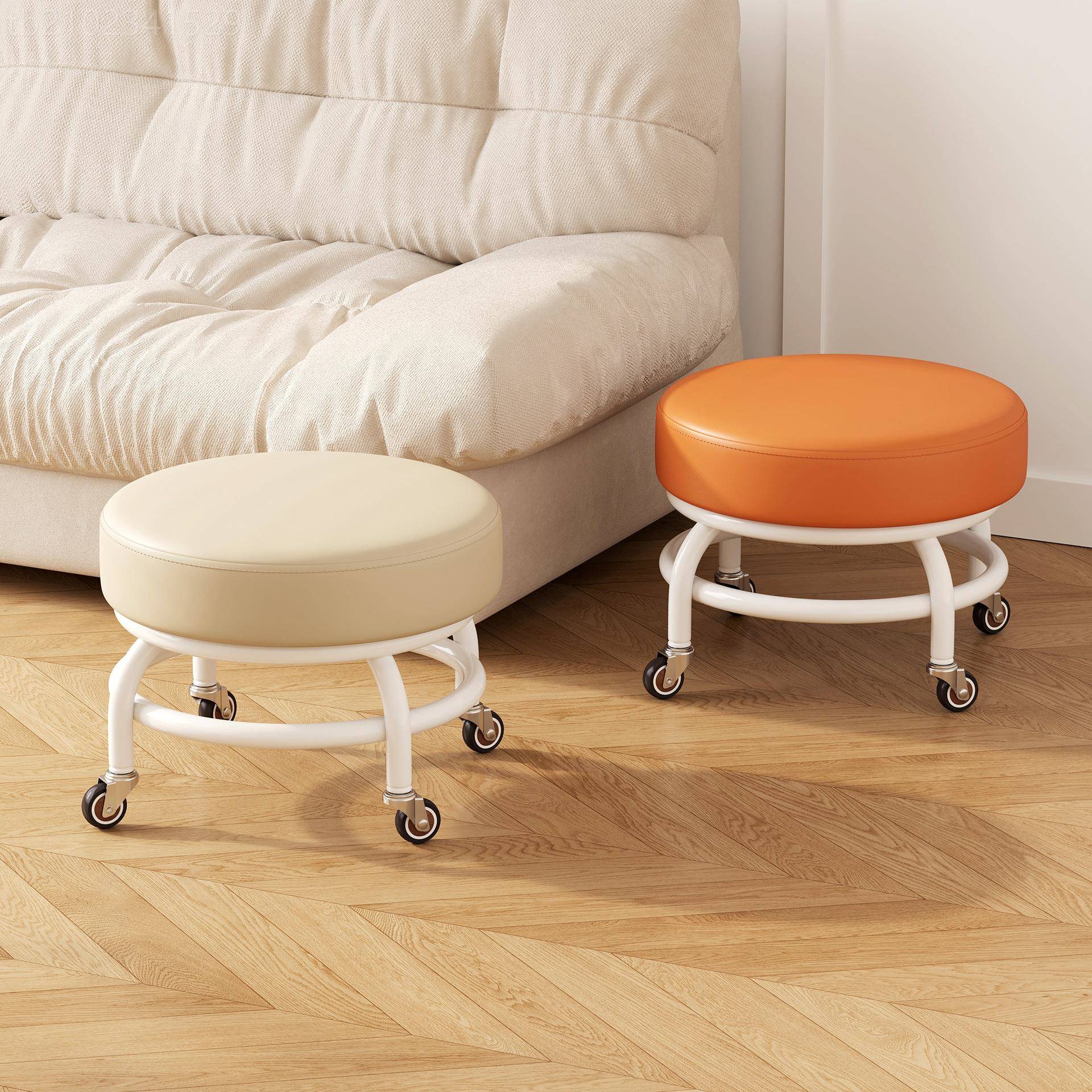 万向轮滑QGH子凳小凳滑轮凳带子轮凳矮静音家用移动小板凳小圆凳