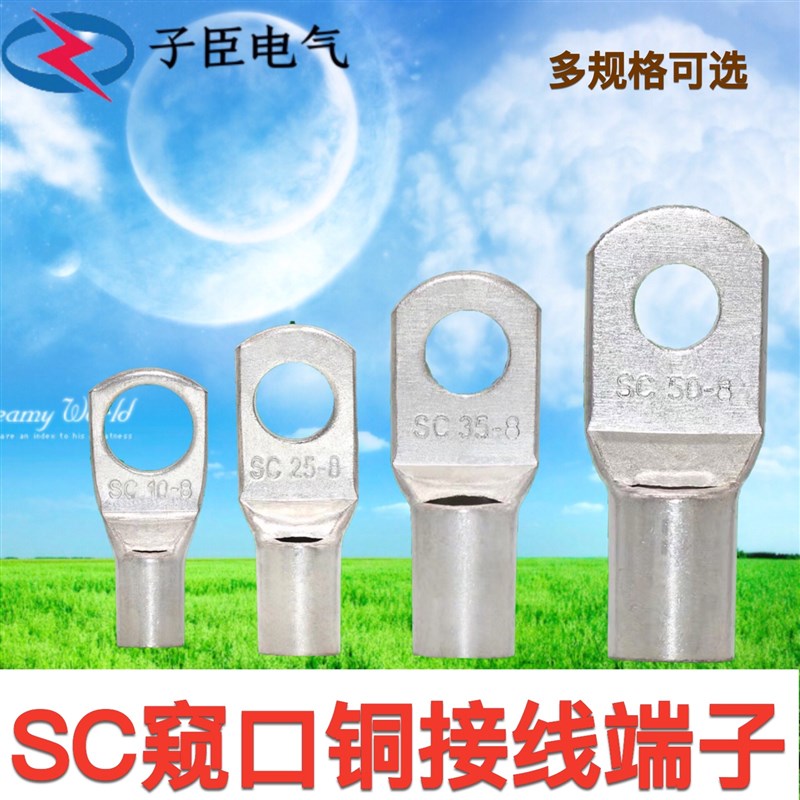 SC10-6-8-10-12铜接线端子窥口铜鼻子短管铜线耳压线鼻10平方6平