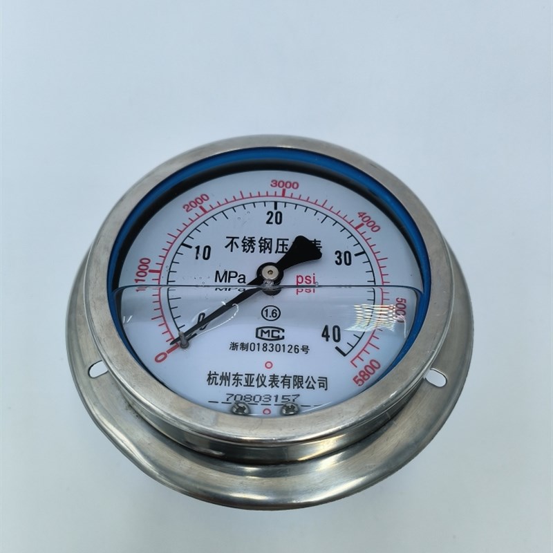 不锈钢轴向带边压力表Y100ZTBF 0- 0.6 1 1.6 2.5MPA