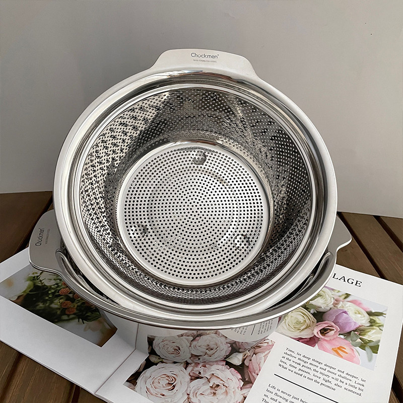 304不锈钢沥水篮套装滤水洗菜盆洗米淘米盆水果篮两件套双耳加厚,餐饮具,洗菜盆/沥水篮/漏水筛,淘宝优惠券,粉丝福利购,淘宝优惠卷